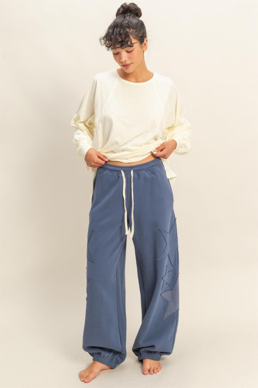 Dream State Star Patch Drawstring Joggers - Navy