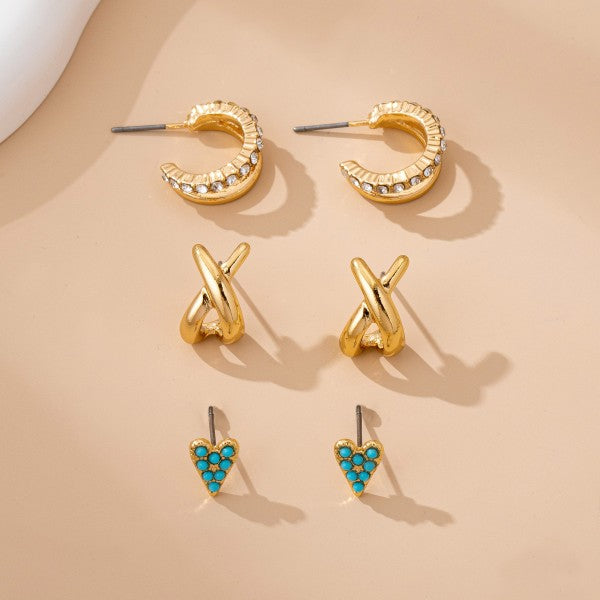 Turquoise & Crystal Mixed Earring Set