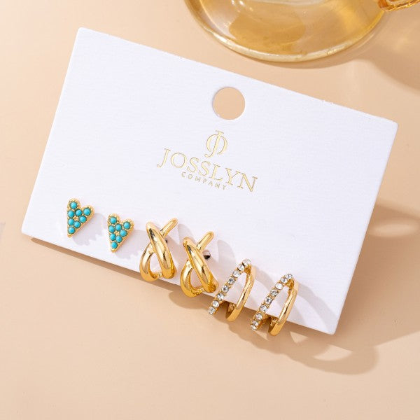 Turquoise & Crystal Mixed Earring Set