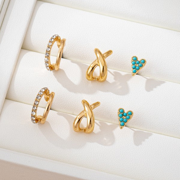 Turquoise & Crystal Mixed Earring Set