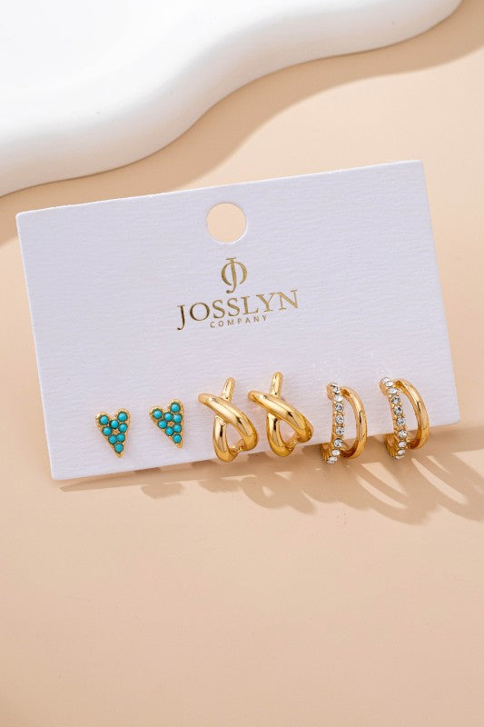 Turquoise & Crystal Mixed Earring Set