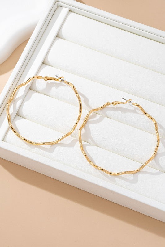 Oversized Hammered Gold Wavy Hoop Earrings