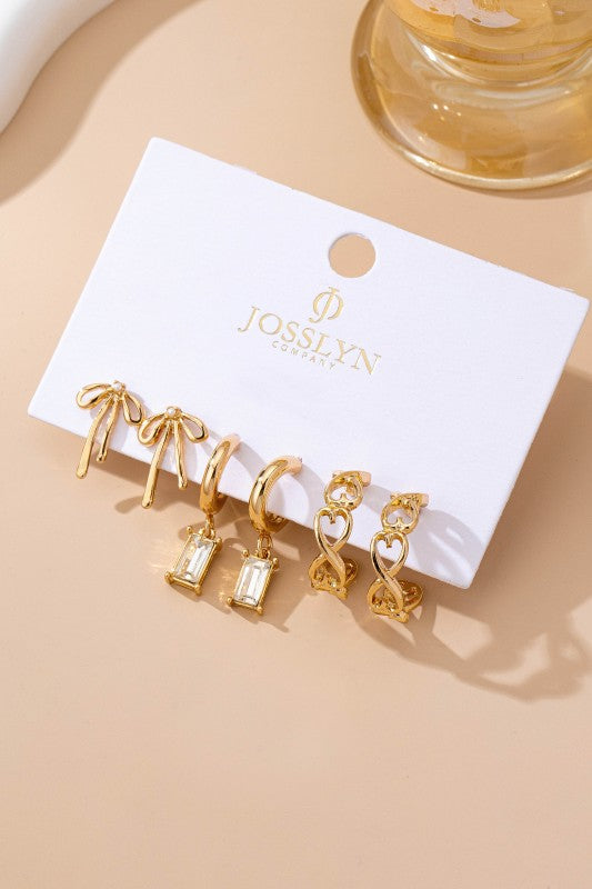 Baguette Stone Hoop, Bow Trio Earring Set