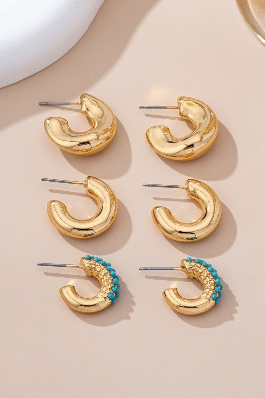 Turquoise Enamel Hoop Trio Earring Set