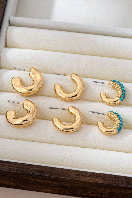Turquoise Enamel Hoop Trio Earring Set