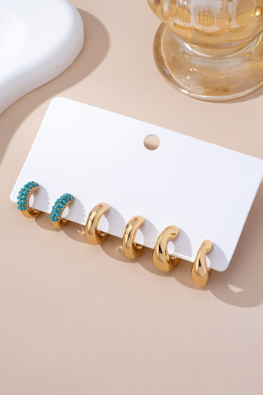 Turquoise Enamel Hoop Trio Earring Set