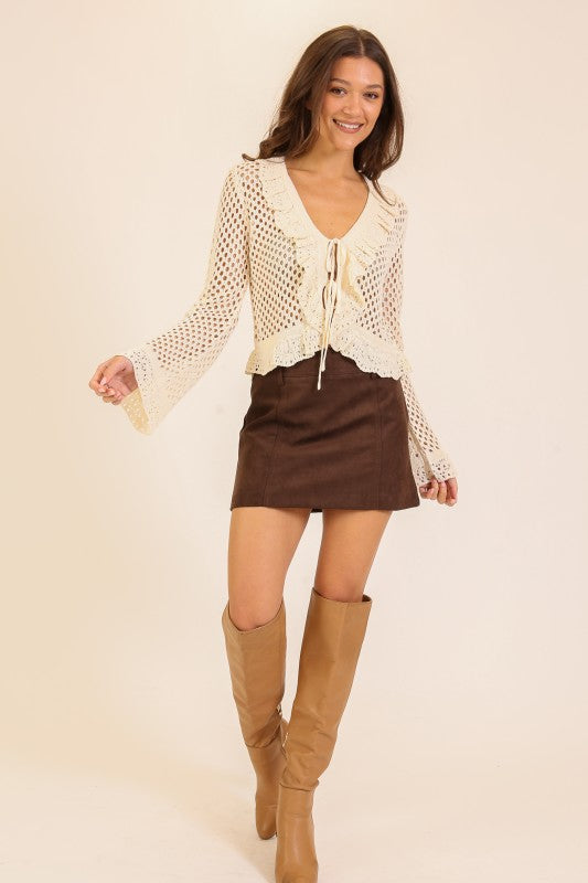 Ever After Tie Front Crochet Knit Top