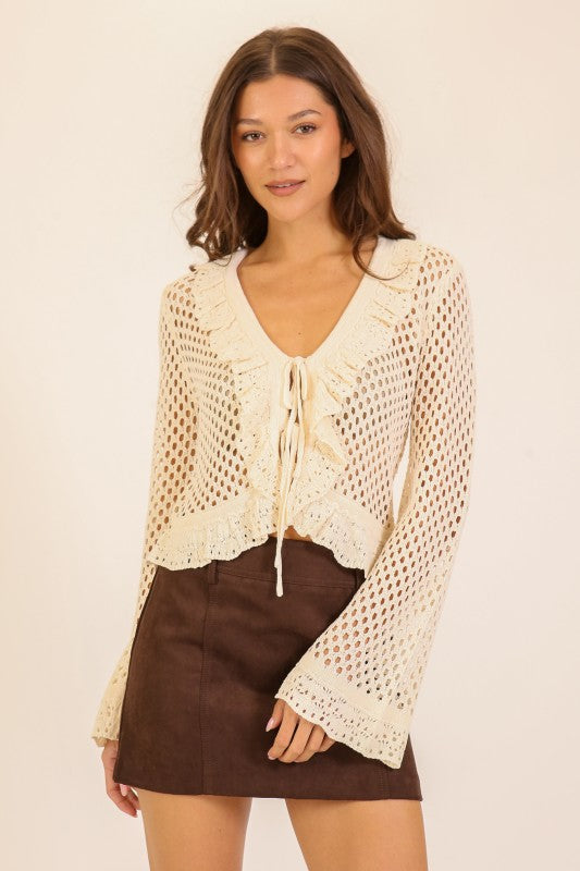 Ever After Tie Front Crochet Knit Top