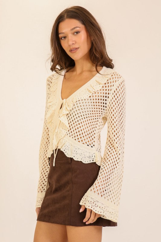Ever After Tie Front Crochet Knit Top
