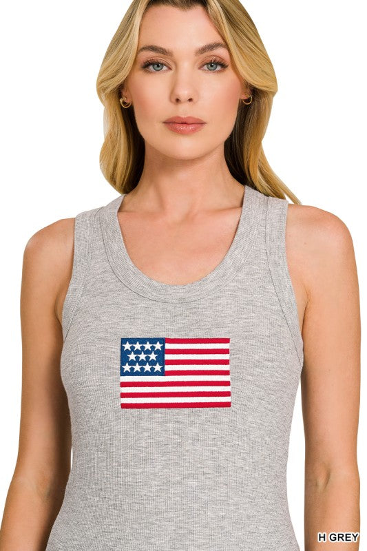 American Flag Tank - Gray