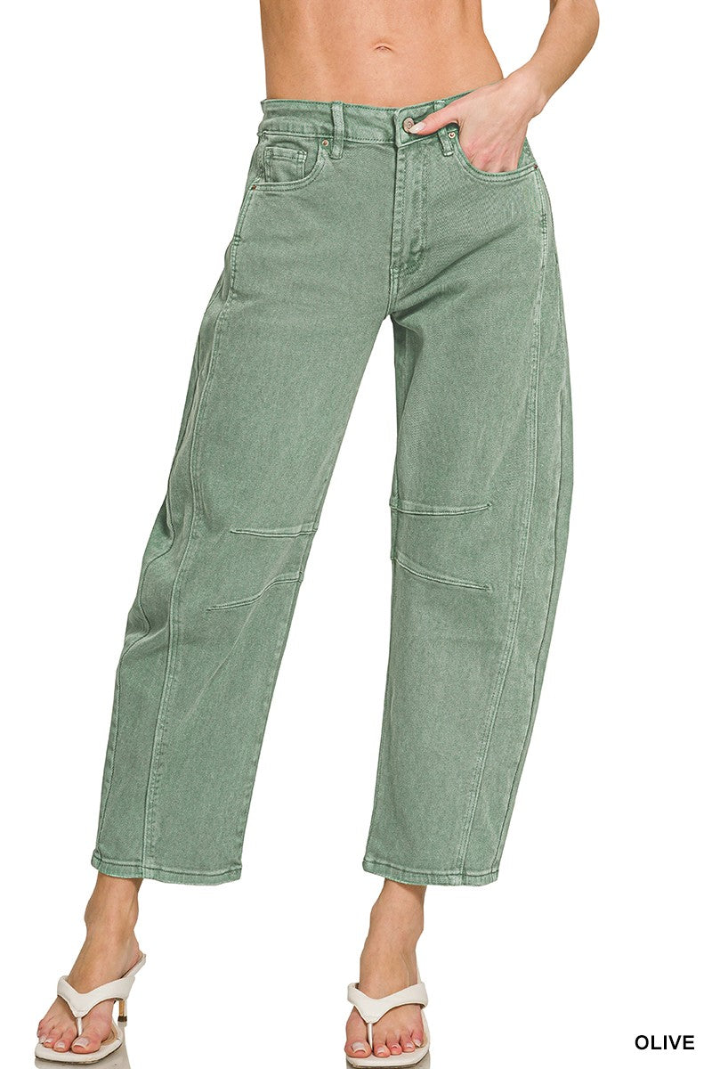 Jenna Barrel Leg Denim - Olive
