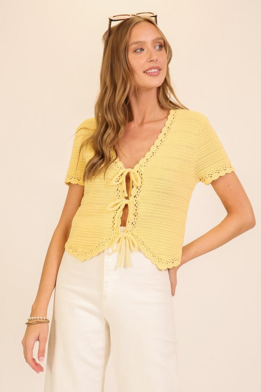 Fresh Pick Scallop Edge Tie Front Top