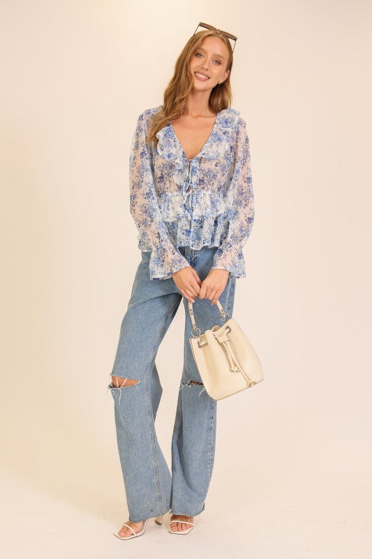 Garden Party Ruffle Tie Front Top
