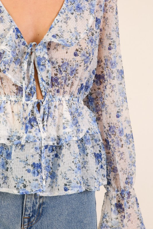 Garden Party Ruffle Tie Front Top