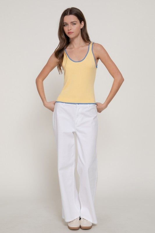 Freya Embroidered Tank - Yellow/Blue