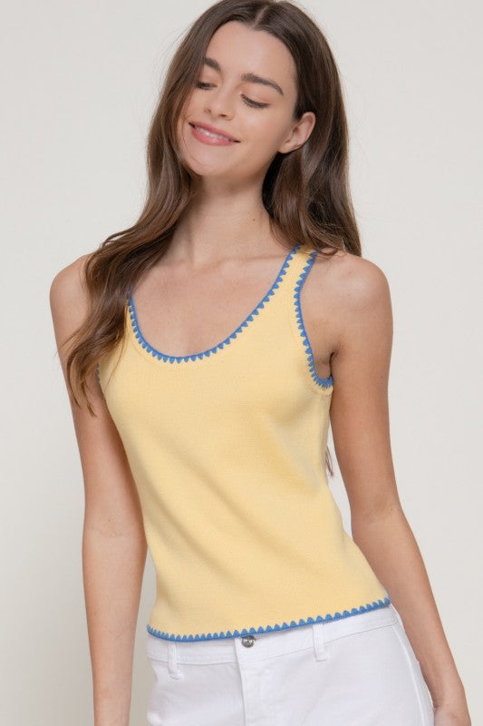 Freya Embroidered Tank - Yellow/Blue