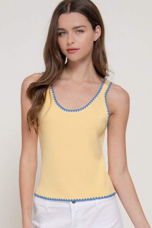 Freya Embroidered Tank - Yellow/Blue