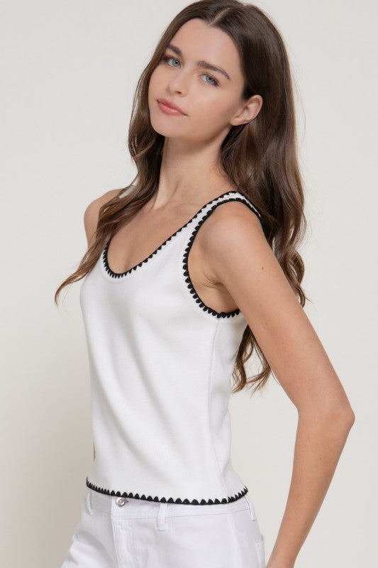 Freya Embroidered Tank - White/Black