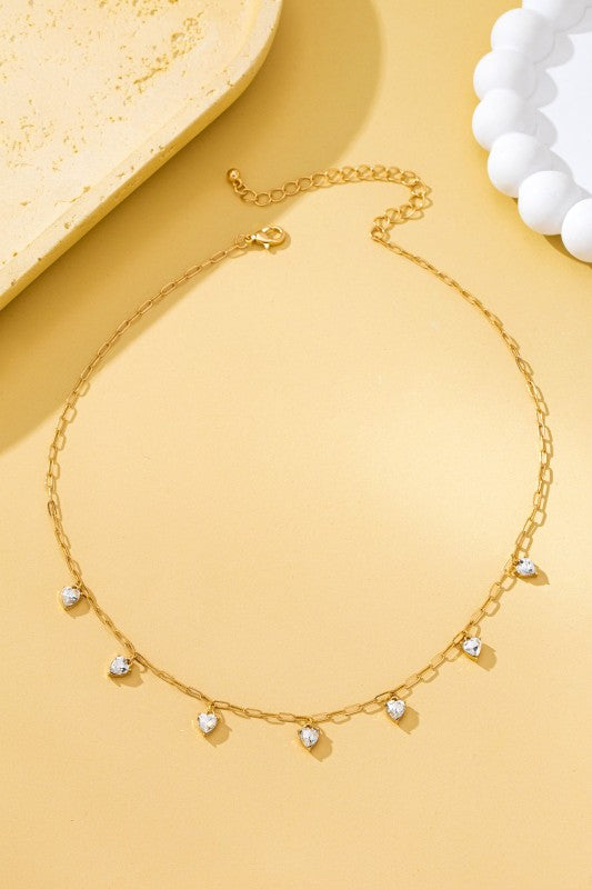 Vera Crystal Heart Shape Paperclip Link Necklace