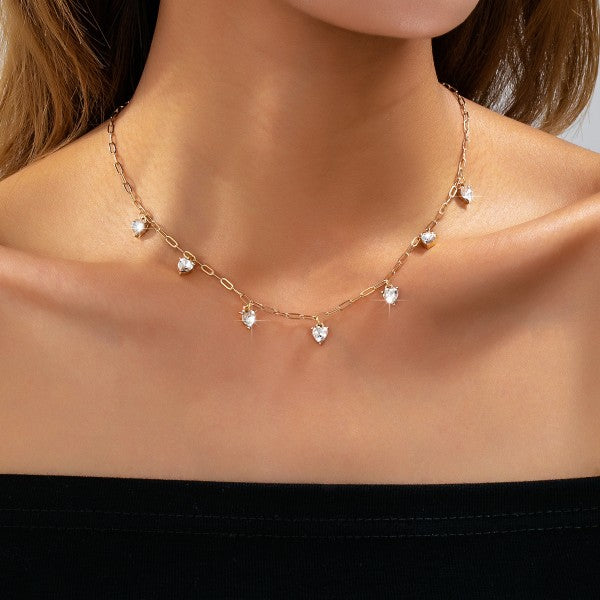 Vera Crystal Heart Shape Paperclip Link Necklace