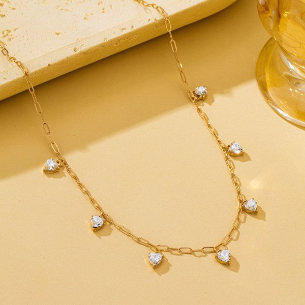 Vera Crystal Heart Shape Paperclip Link Necklace