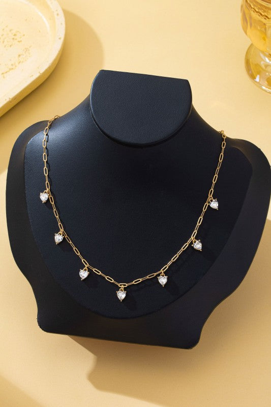 Vera Crystal Heart Shape Paperclip Link Necklace