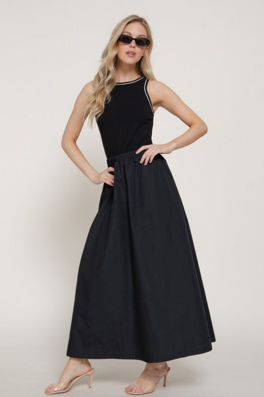 Skylar Knit Top Contrast Woven Maxi Dress