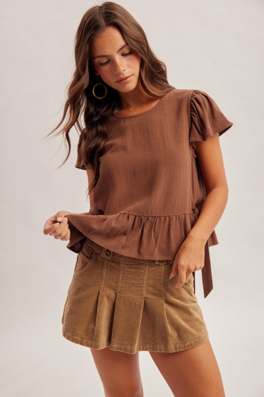 Aly Flutter Sleeve Tie Side Top