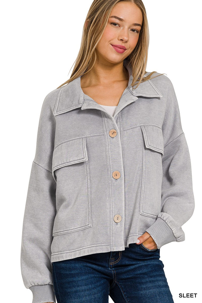 Fresh Focus Front Pocket Shacket - Sleet