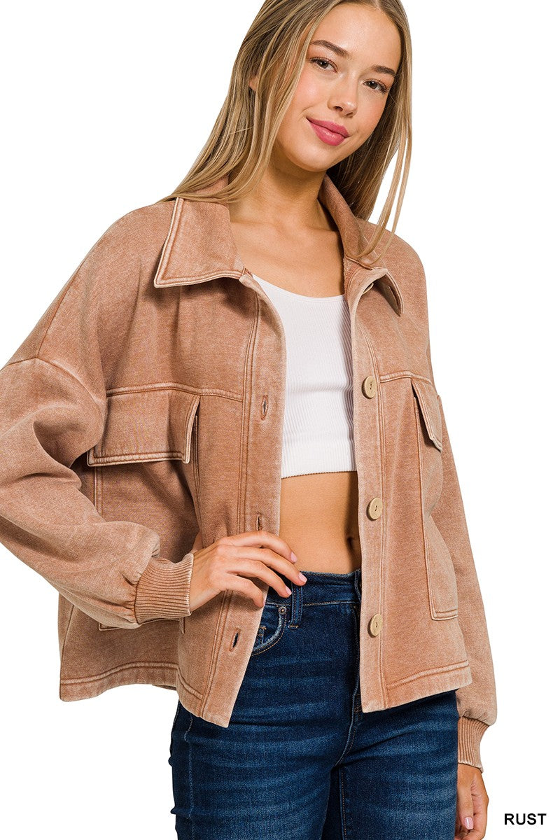 Fresh Focus Front Pocket Shacket - Rust