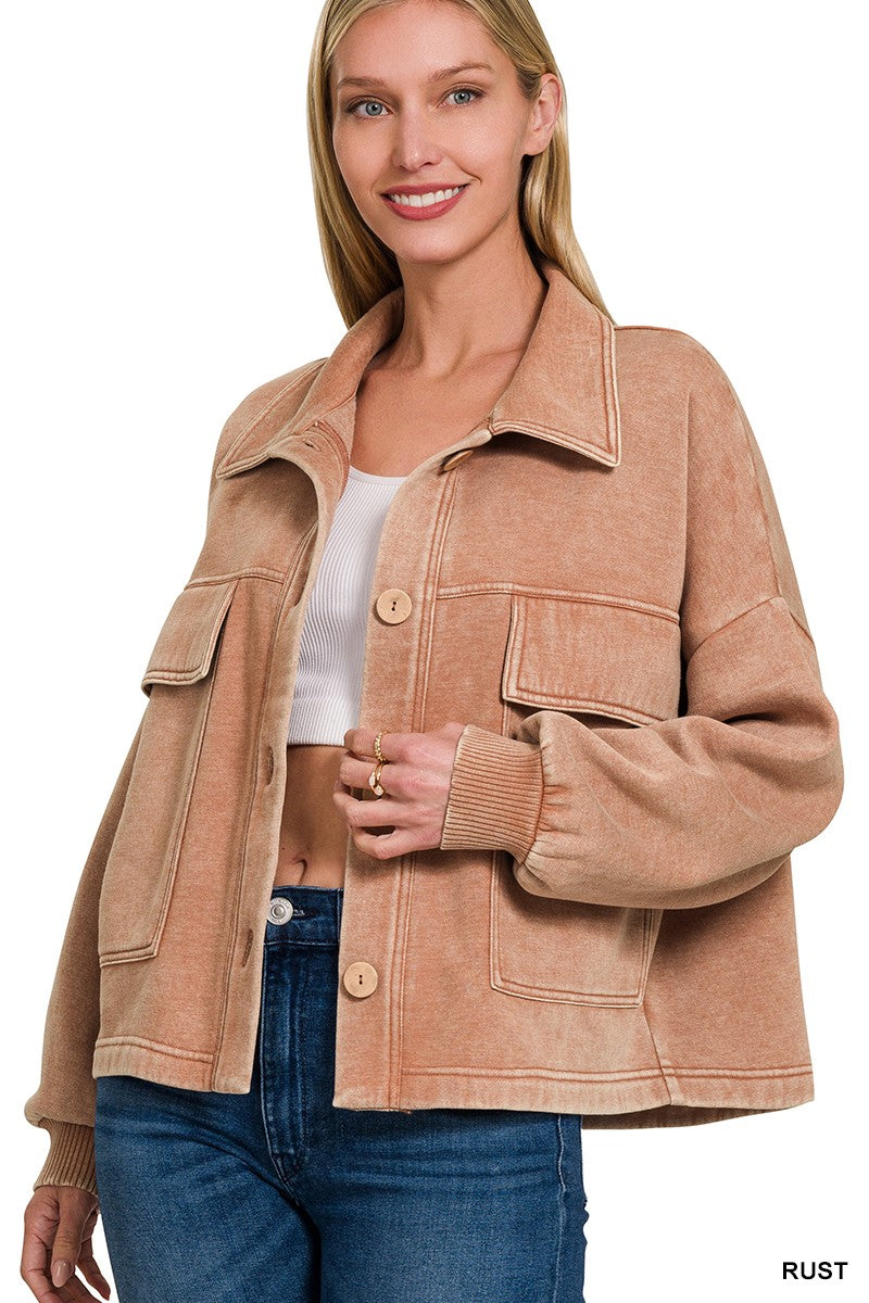 Fresh Focus Front Pocket Shacket - Rust