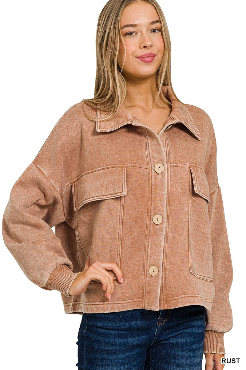 Fresh Focus Front Pocket Shacket - Rust