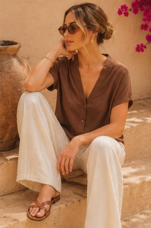 Chic Look Textured Gauze Button Front Blouse