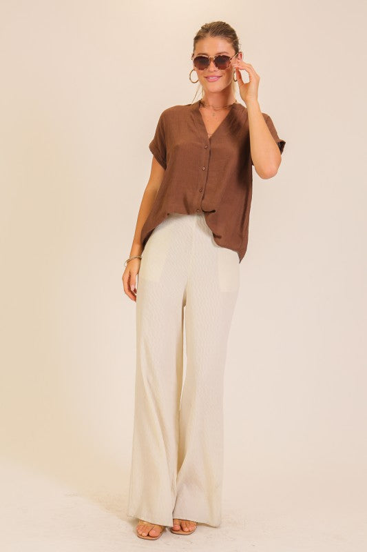 Chic Look Textured Gauze Button Front Blouse