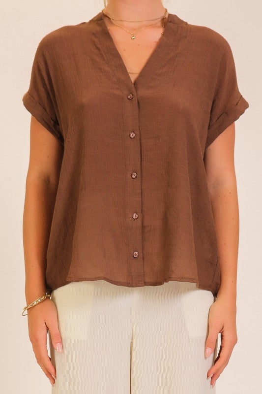 Chic Look Textured Gauze Button Front Blouse