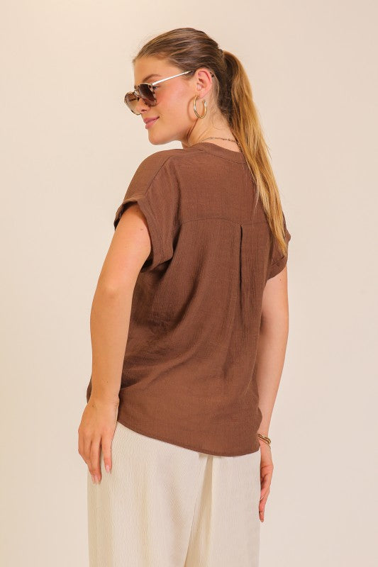 Chic Look Textured Gauze Button Front Blouse
