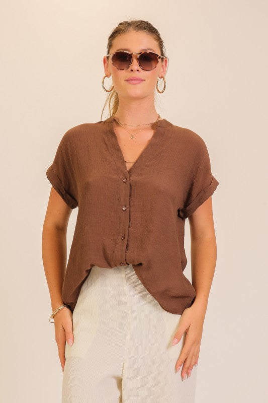 Chic Look Textured Gauze Button Front Blouse
