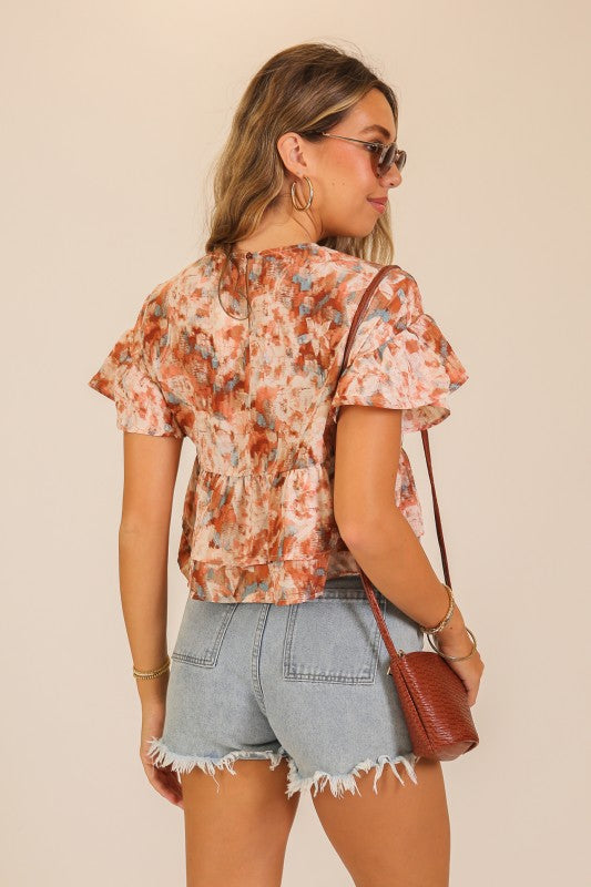 Watercolor Floral Tiered Blouse