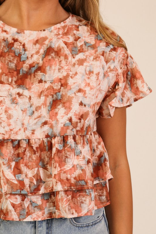 Watercolor Floral Tiered Blouse