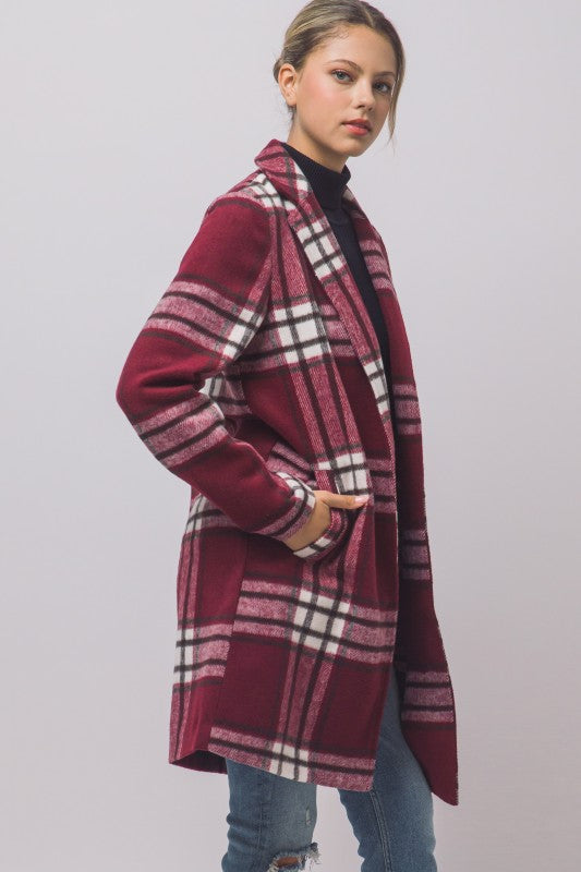 Plaid Coat - Burgundy