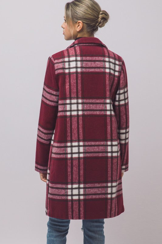 Plaid Coat - Burgundy