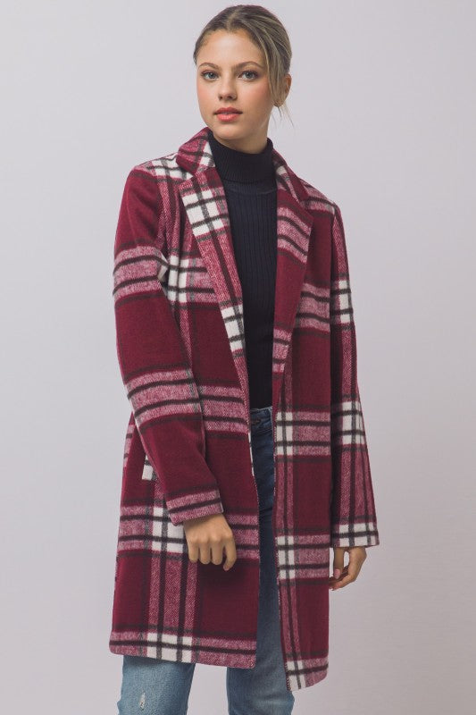 Plaid Coat - Burgundy
