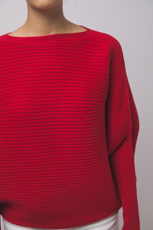 Boatneck Ribbed Top - Red
