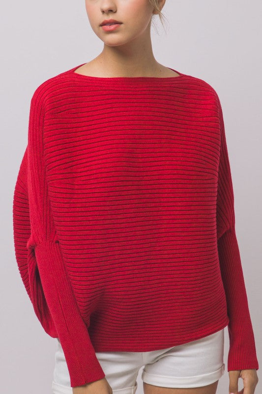 Boatneck Ribbed Top - Red