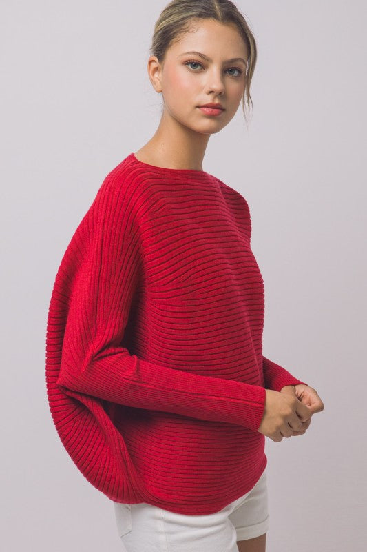 Boatneck Ribbed Top - Red