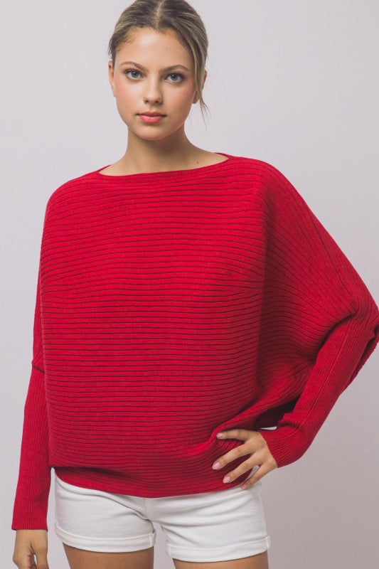 Boatneck Ribbed Top - Red