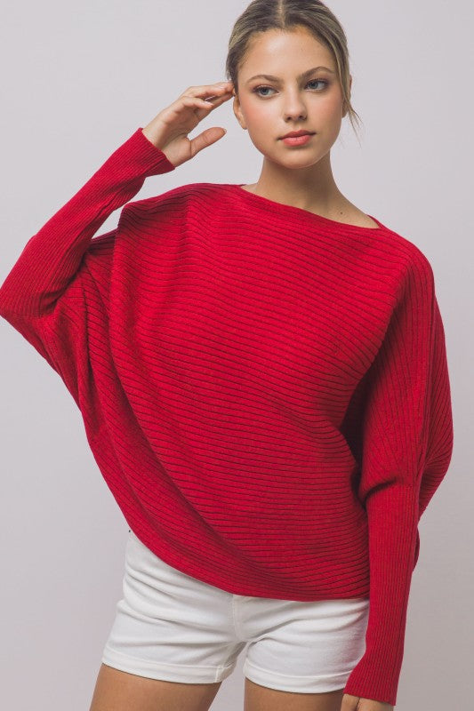 Boatneck Ribbed Top - Red