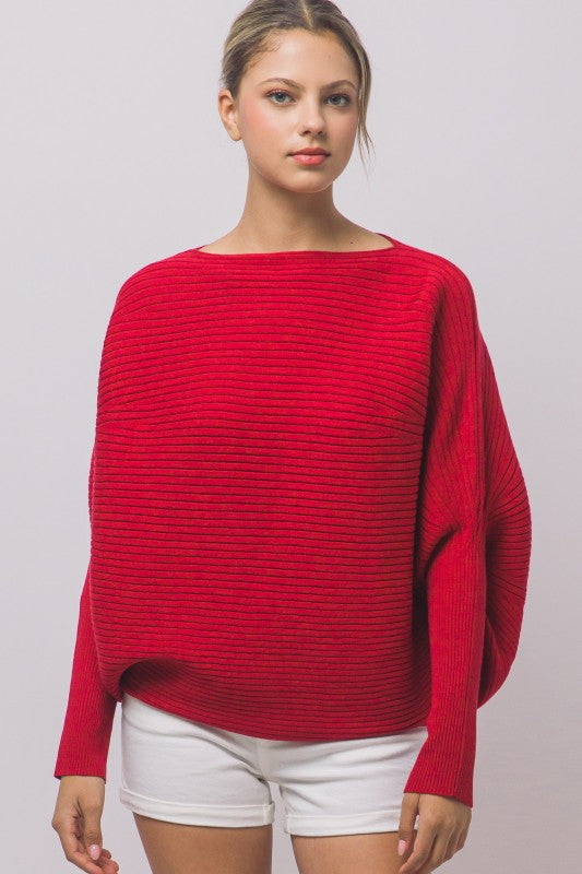 Boatneck Ribbed Top - Red