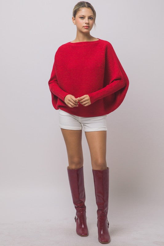 Boatneck Ribbed Top - Red