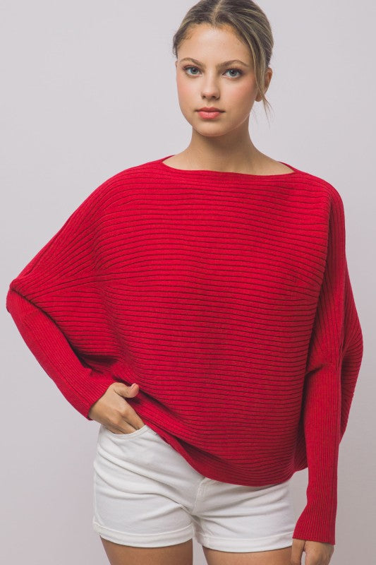 Boatneck Ribbed Top - Red